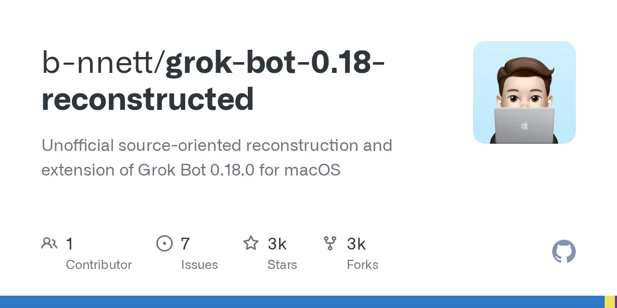 GitHub preview for the reconstructed Grok Bot repository
